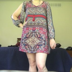 Slit Sleeve Dress | Tassel Necklace Included